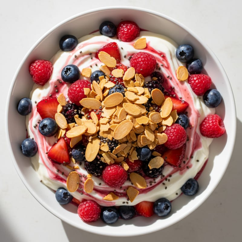 Greek Yogurt Protein Parfait with Mixed Berries and Almonds