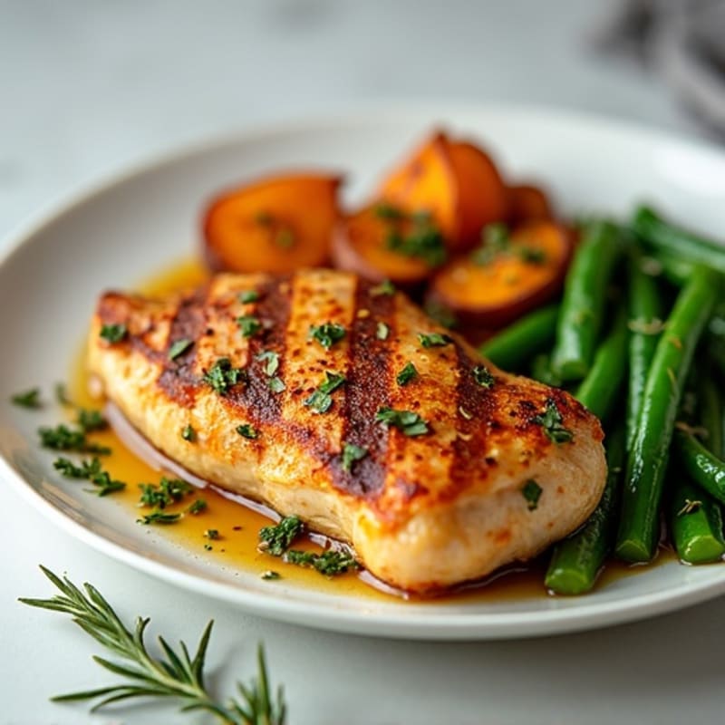 Herb-Roasted Sweet Potato and Chicken with Crispy Green Beans