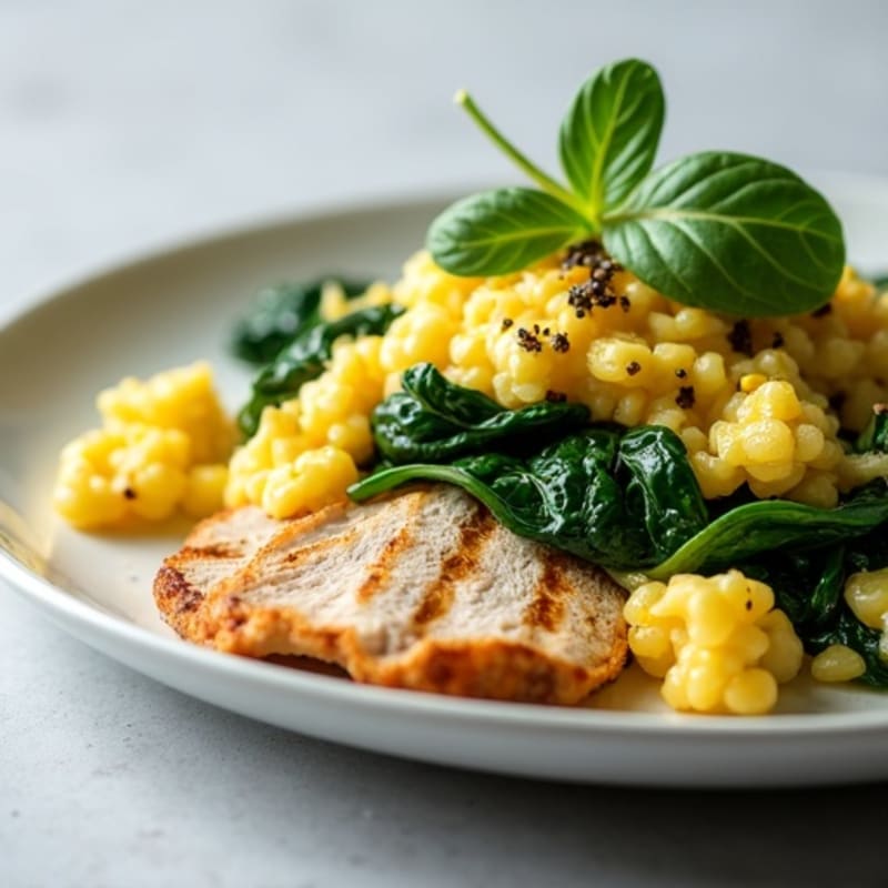 Egg White Scramble with Spinach and Grilled Turkey Breast