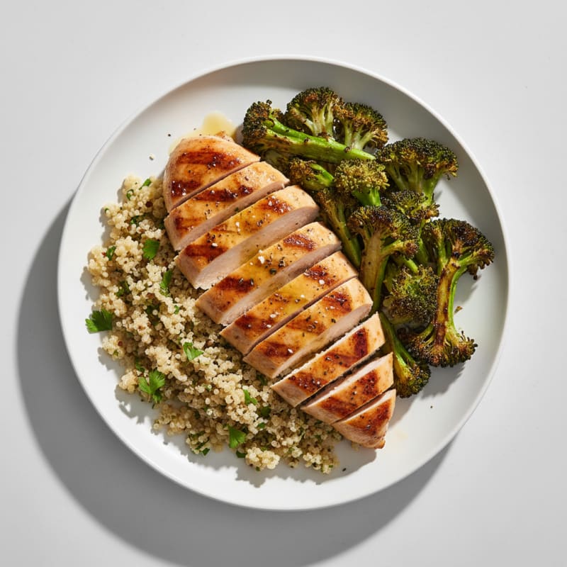 Grilled Chicken Breast with Quinoa and Roasted Broccoli