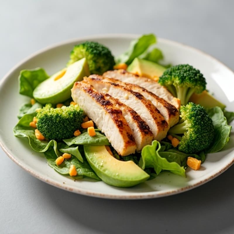 Grilled Chicken Salad with Broccoli and Shredded Cheese