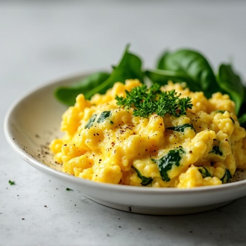 Fluffy Herb-Whipped Scrambled Eggs with Spinach
