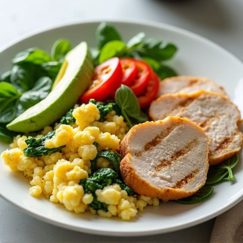 Egg White and Spinach Scramble with Grilled Turkey Breast