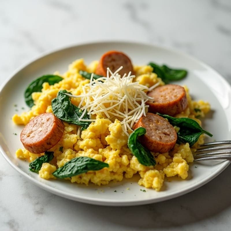 Egg White Scramble with Spinach and Turkey Sausage
