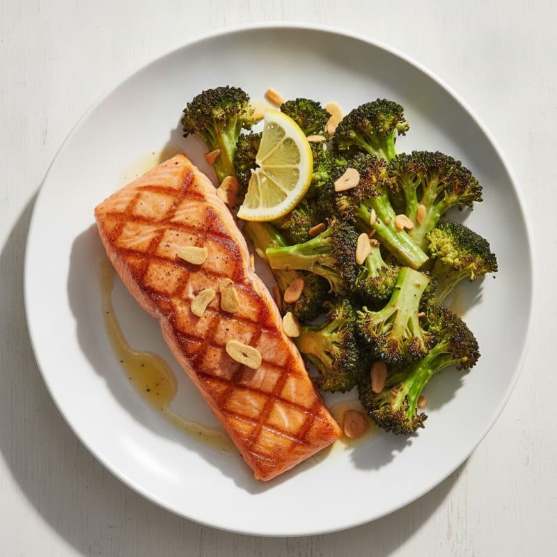 Seared Salmon Fillet with Roasted Broccoli
