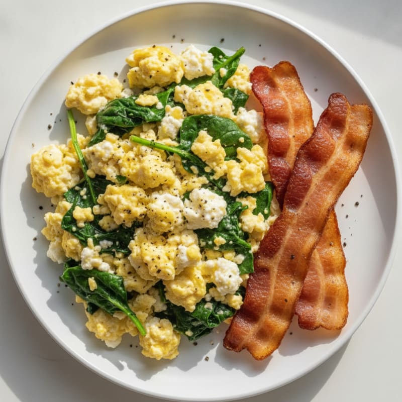 Cottage Cheese Scramble with Spinach and Turkey Bacon