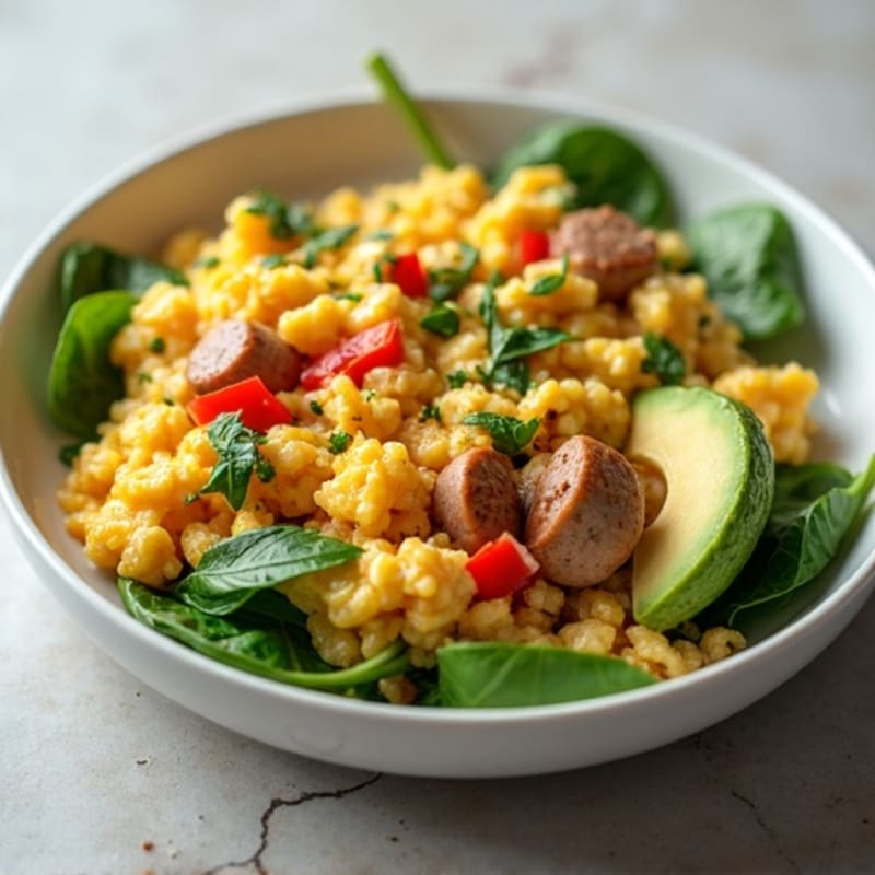Egg White Scramble with Turkey Sausage and Spinach