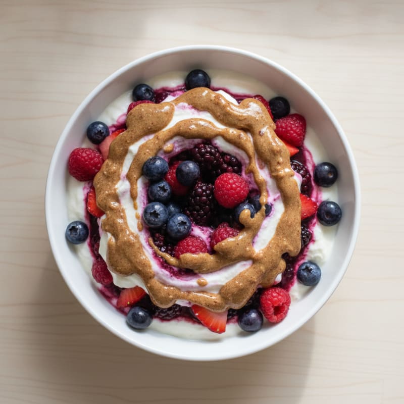 Greek Yogurt Protein Parfait with Mixed Berries and Almond Butter