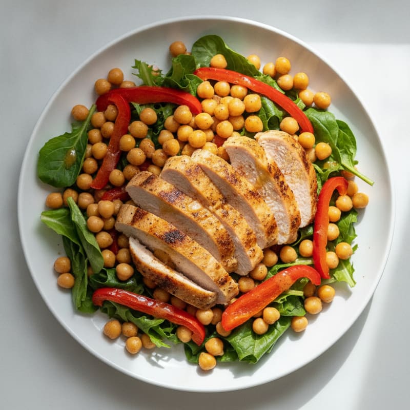 Grilled Turkey Breast Salad with Chickpeas and Roasted Red Peppers