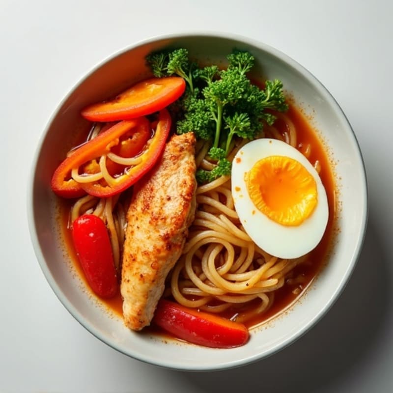 Spicy Sriracha Chicken Ramen Bowl with Fresh Vegetables