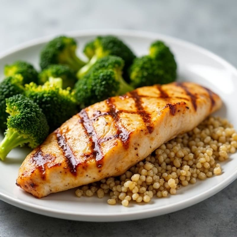 Grilled Chicken Breast with Quinoa and Roasted Broccoli