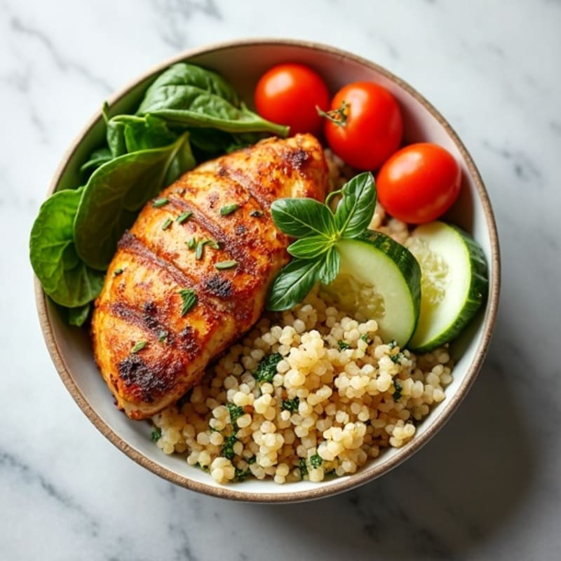 Herb-Roasted Chicken and Quinoa Bowl with Fresh Vegetables