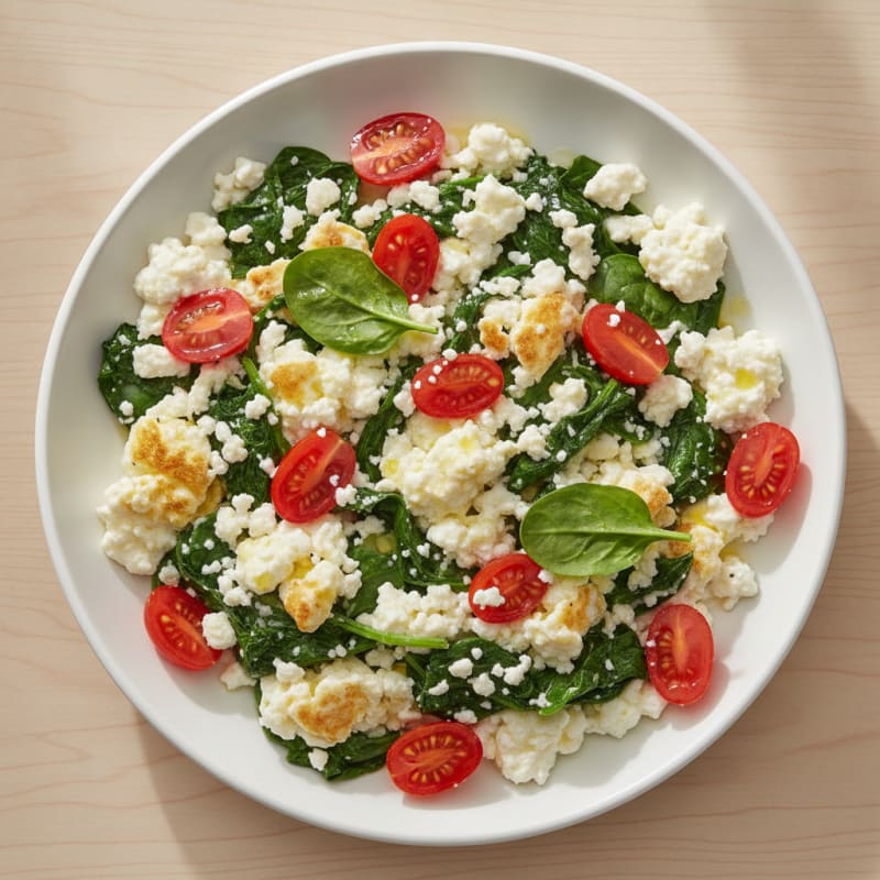 Egg White Spinach Scramble with Cottage Cheese