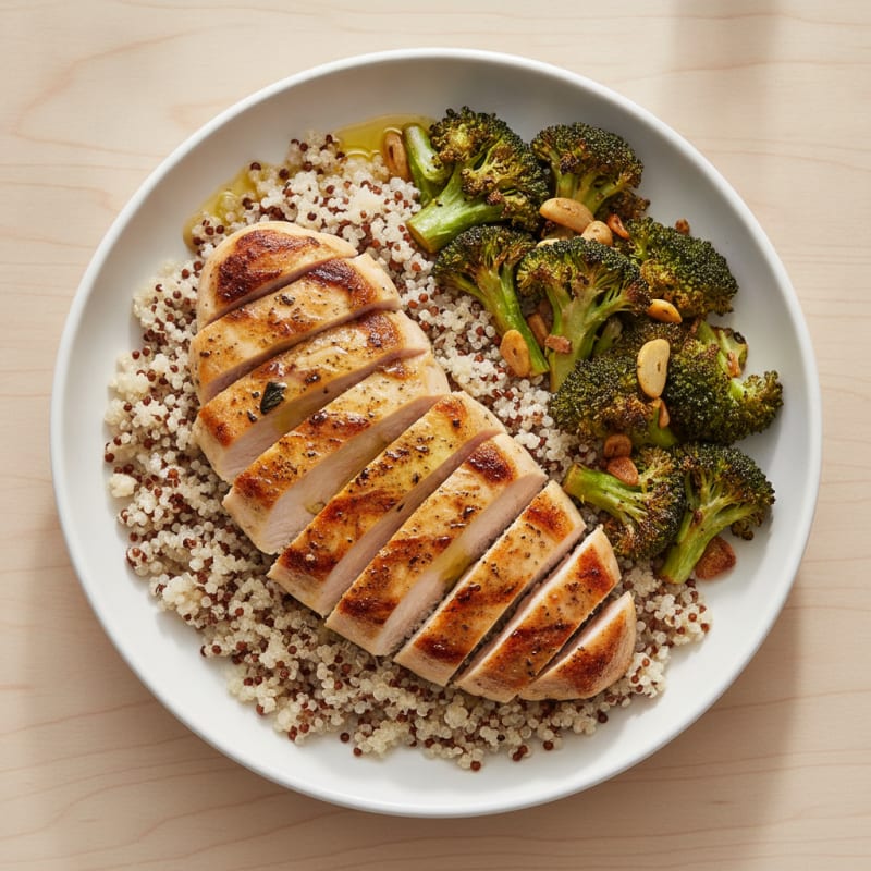 Grilled Chicken Breast with Quinoa and Roasted Broccoli