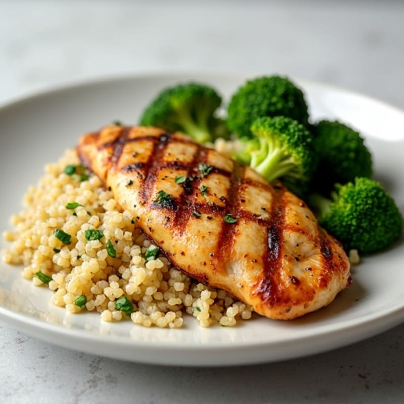 Grilled Chicken Breast with Roasted Broccoli and Quinoa