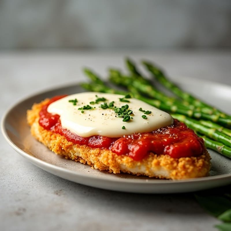 Healthy Crispy Chicken Parmesan with Roasted Asparagus