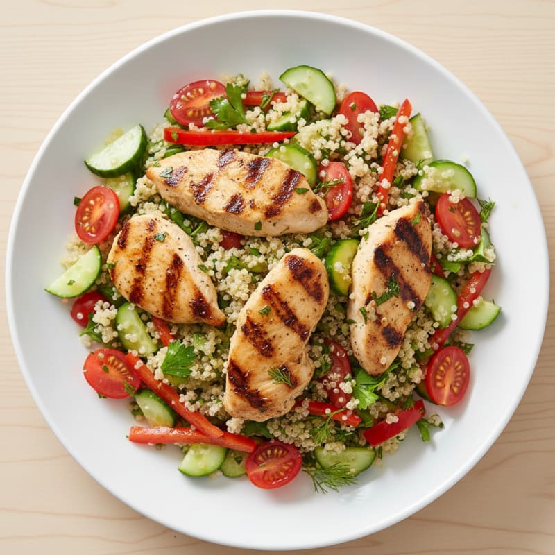 Grilled Chicken and Quinoa Salad with Crunchy Vegetables