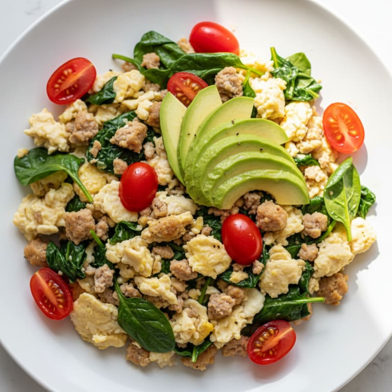 Egg White and Turkey Sausage Scramble with Spinach