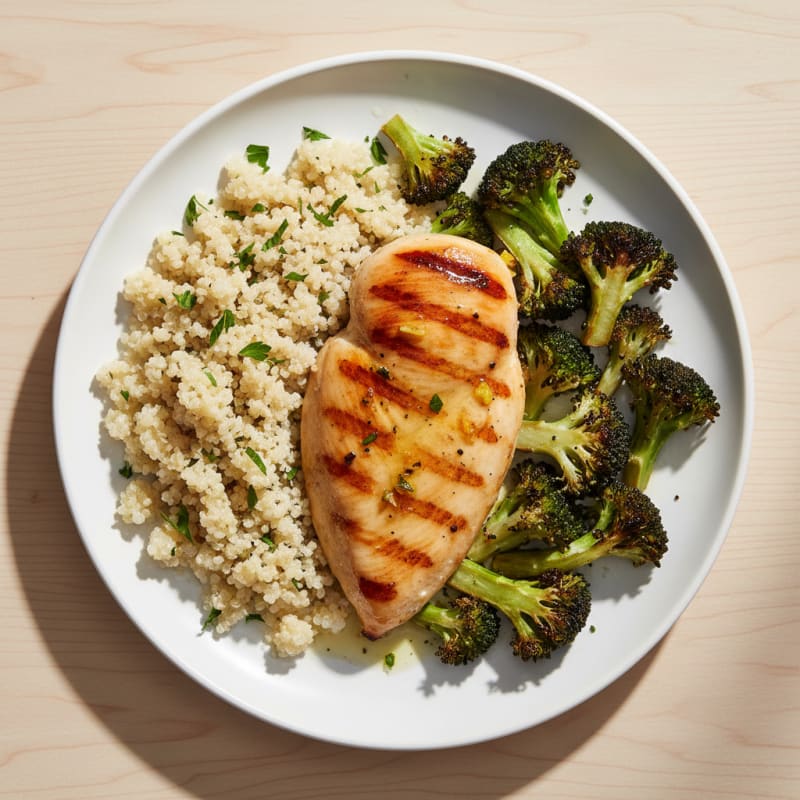 Grilled Chicken Breast with Quinoa and Roasted Broccoli