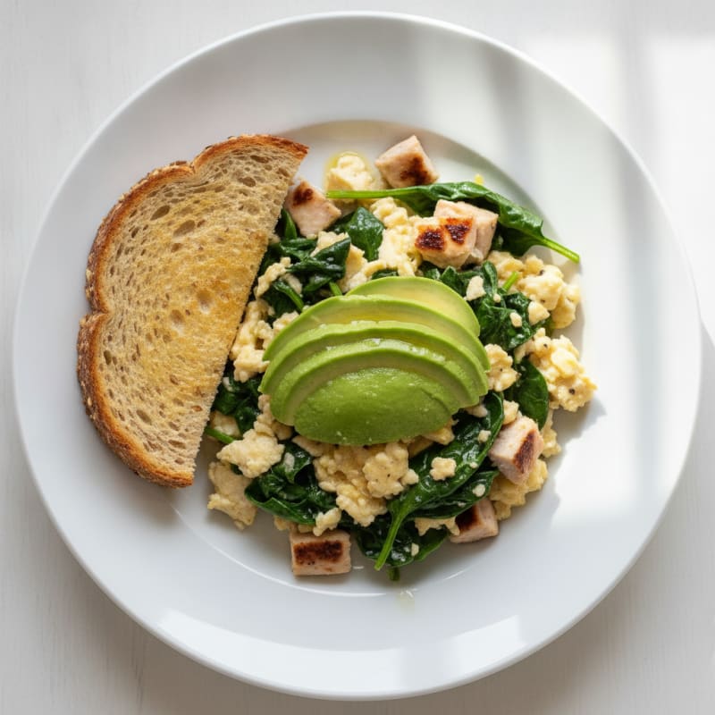 Egg White Scramble with Spinach and Grilled Turkey Breast