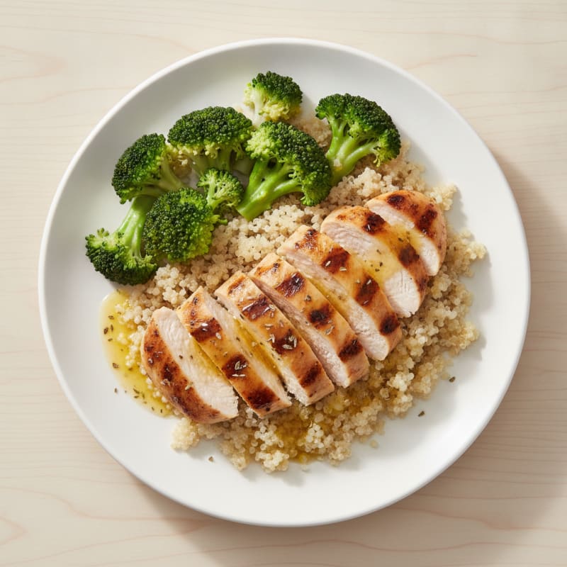 Grilled Chicken Breast with Quinoa and Steamed Broccoli