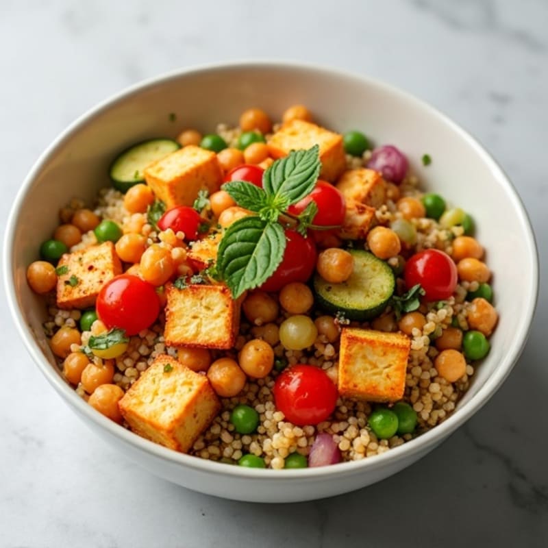 Roasted Vegetable and Crispy Chickpea Quinoa Bowl