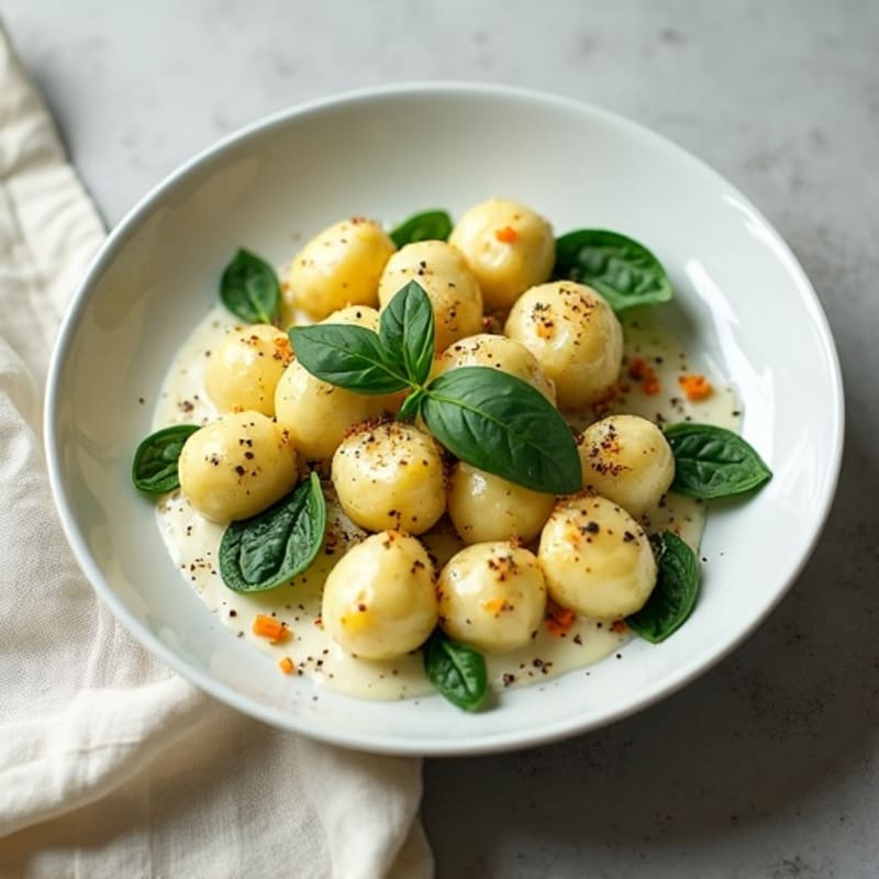 Herb-Ricotta Gnocchi with Roasted Garlic Cream Sauce