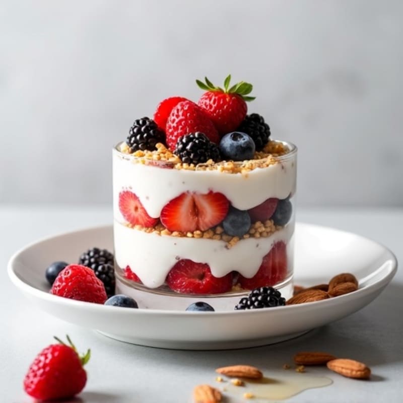 Greek Yogurt Protein Parfait with Mixed Berries and Almonds
