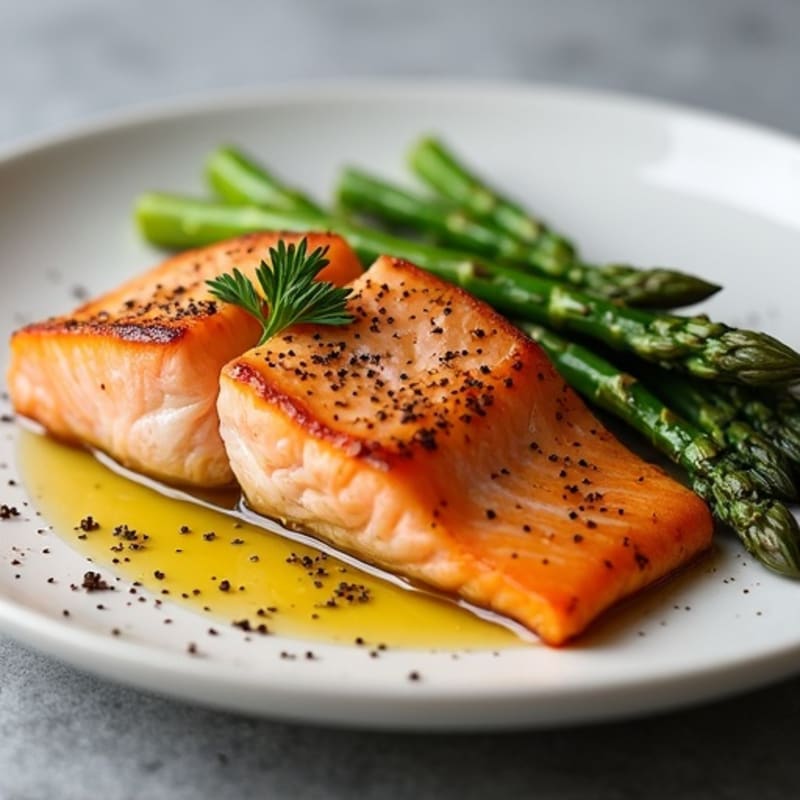 Seared Salmon with Roasted Sweet Potato and Asparagus