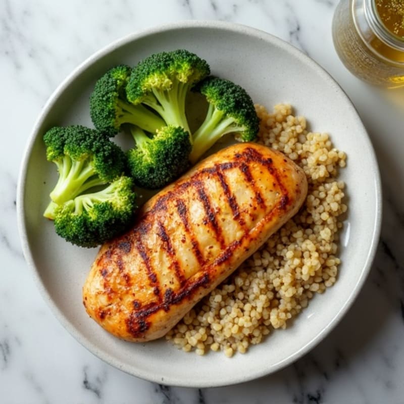 Grilled Chicken Breast with Quinoa and Roasted Broccoli