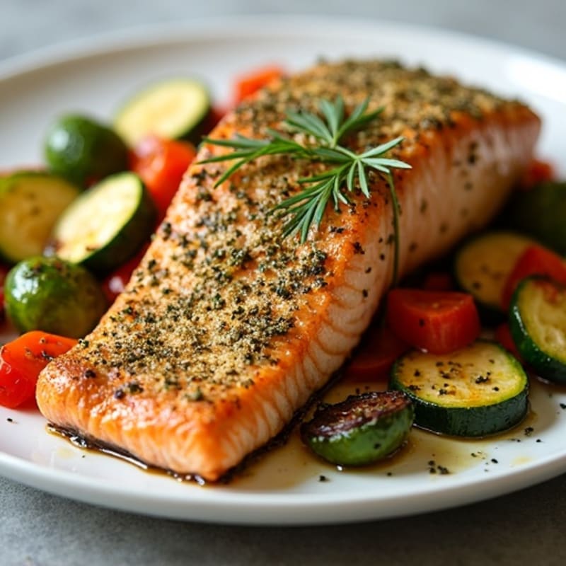 Herb-Crusted Baked Salmon with Roasted Vegetables