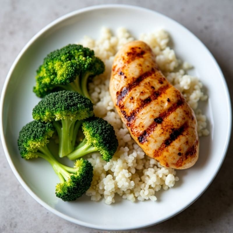 Grilled Chicken Breast with Steamed Broccoli and Cauliflower Rice