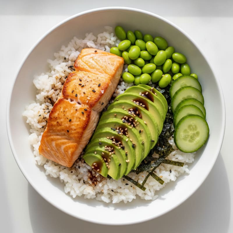 Sushi Rice Bowl with Salmon and Avocado