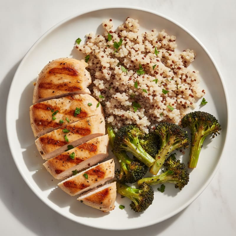 Grilled Chicken Breast with Quinoa and Roasted Broccoli