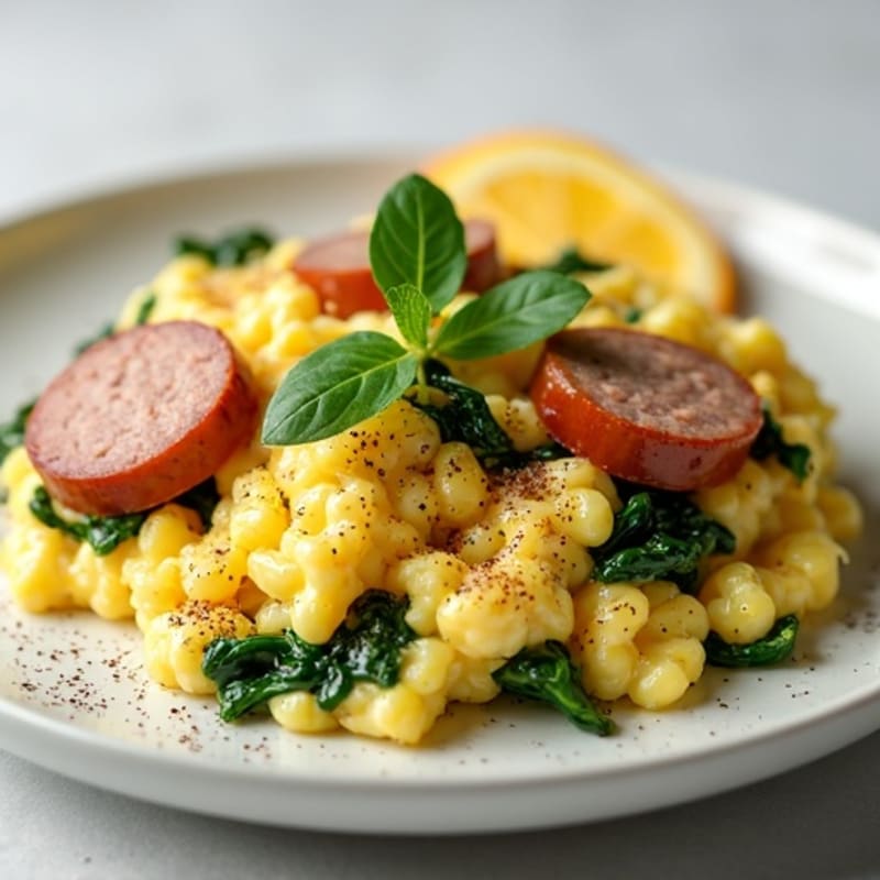 Egg White Scramble with Turkey Sausage and Spinach