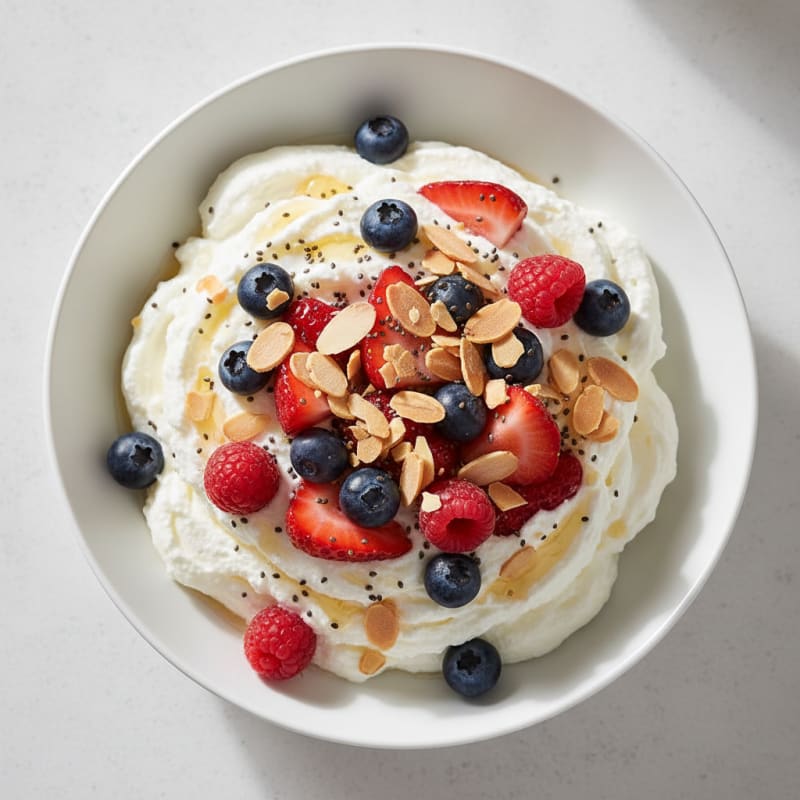 Greek Yogurt Protein Mousse with Mixed Berries and Almonds