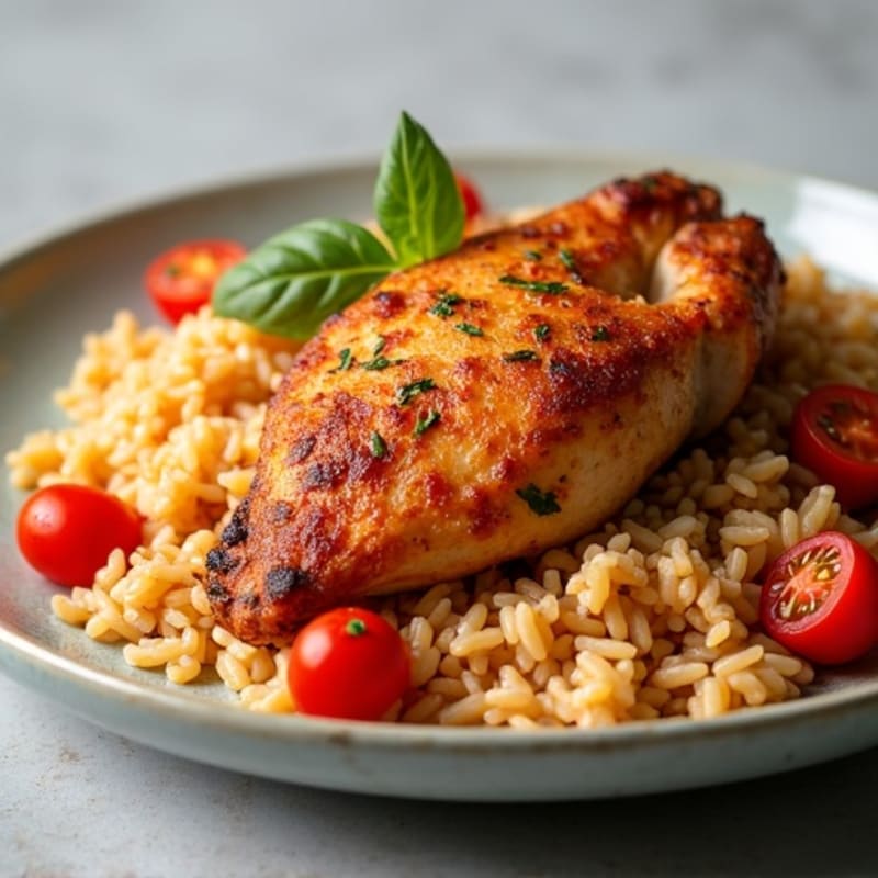 Crispy Roasted Chicken with Savory Tomato Rice