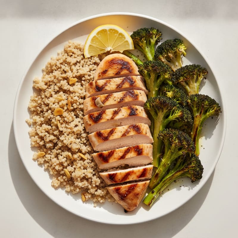 Grilled Chicken Breast with Quinoa and Roasted Broccoli