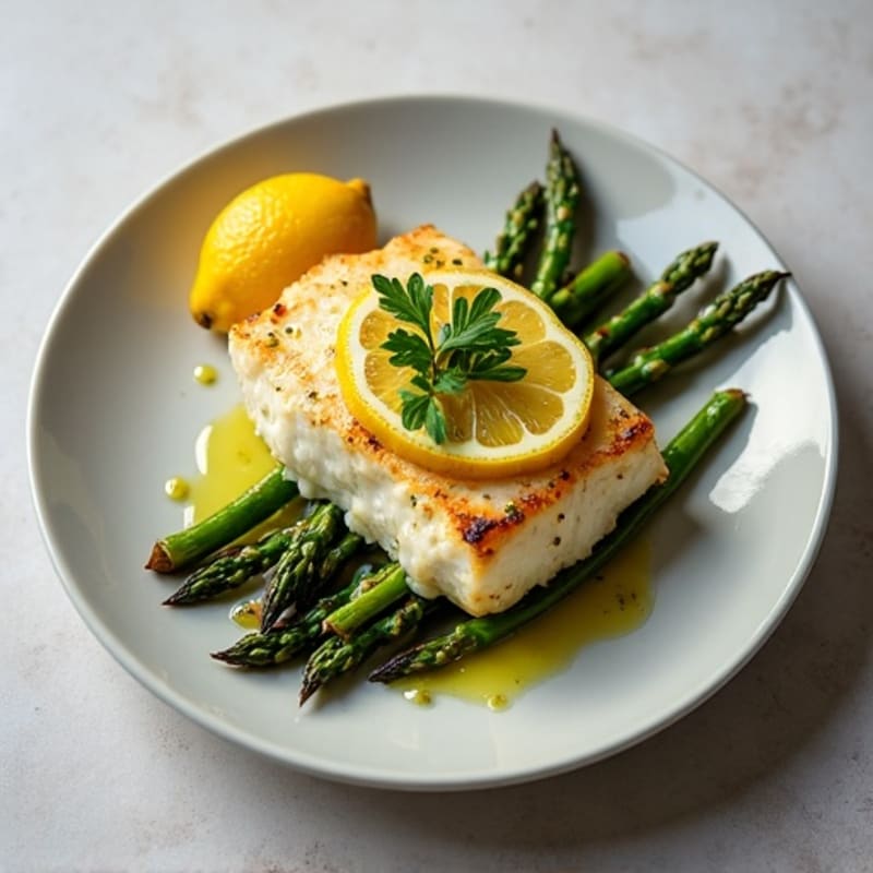 Lemon-Garlic Pan-Seared Cod with Roasted Asparagus