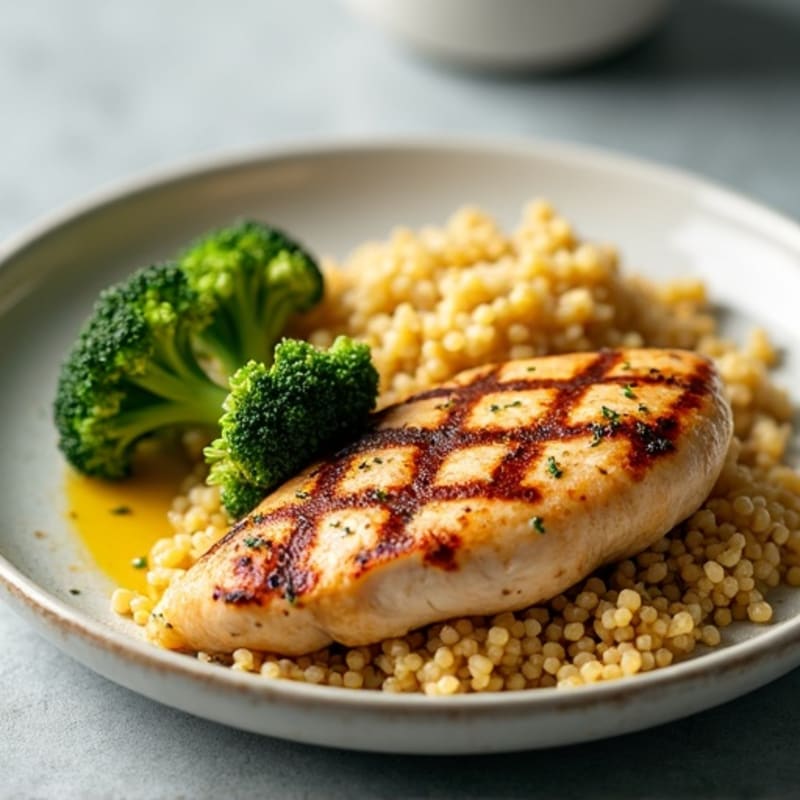 Grilled Chicken Breast with Roasted Broccoli and Quinoa