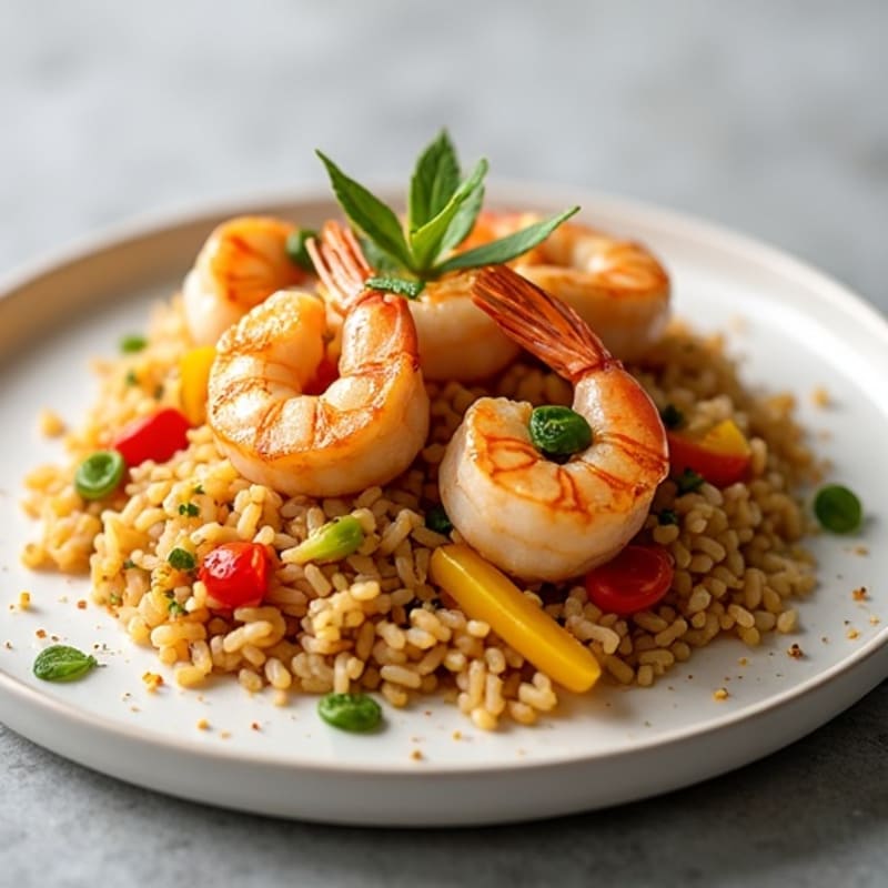 Pan-Seared Seafood with Saffron-Infused Vegetable Rice