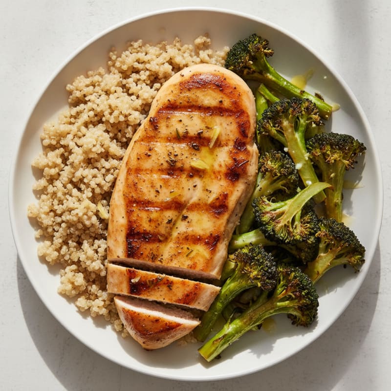 Grilled Chicken Breast with Roasted Broccoli and Quinoa