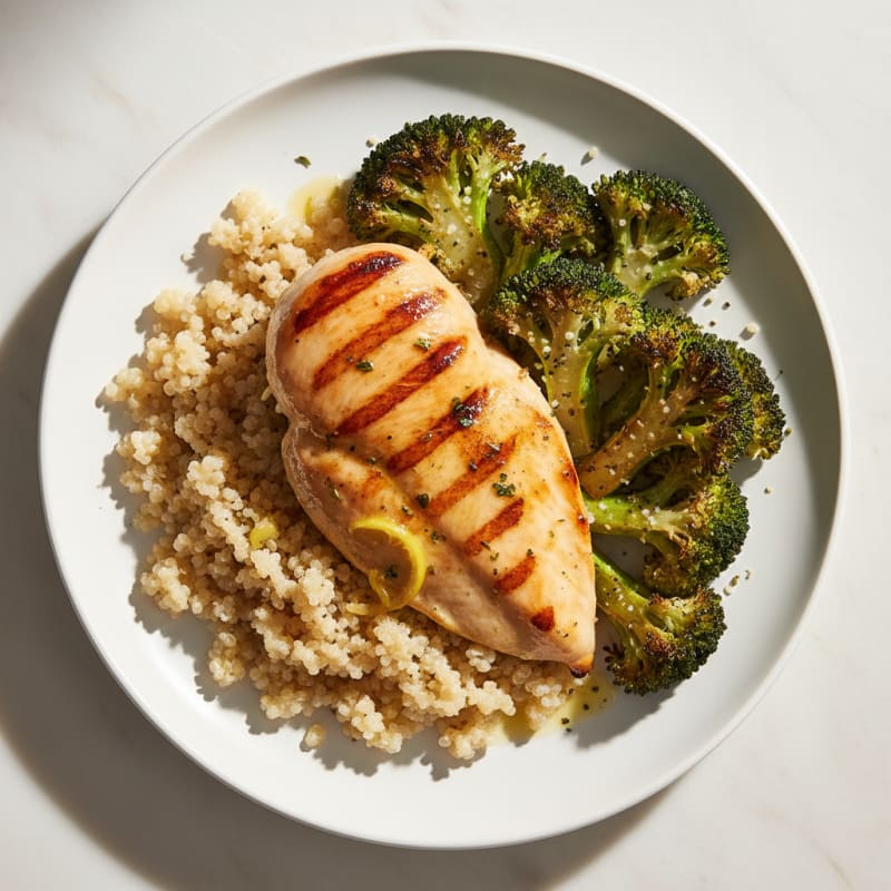Grilled Chicken Breast with Quinoa and Roasted Broccoli