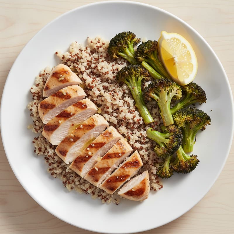 Grilled Chicken Breast with Quinoa and Roasted Broccoli
