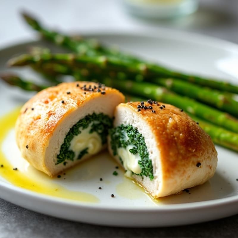 Creamy Spinach and Artichoke Stuffed Chicken Breast with Roasted Asparagus