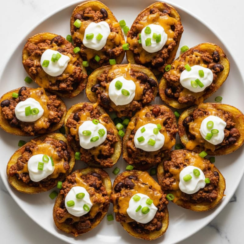 Loaded Chili Cheese Potato Skins