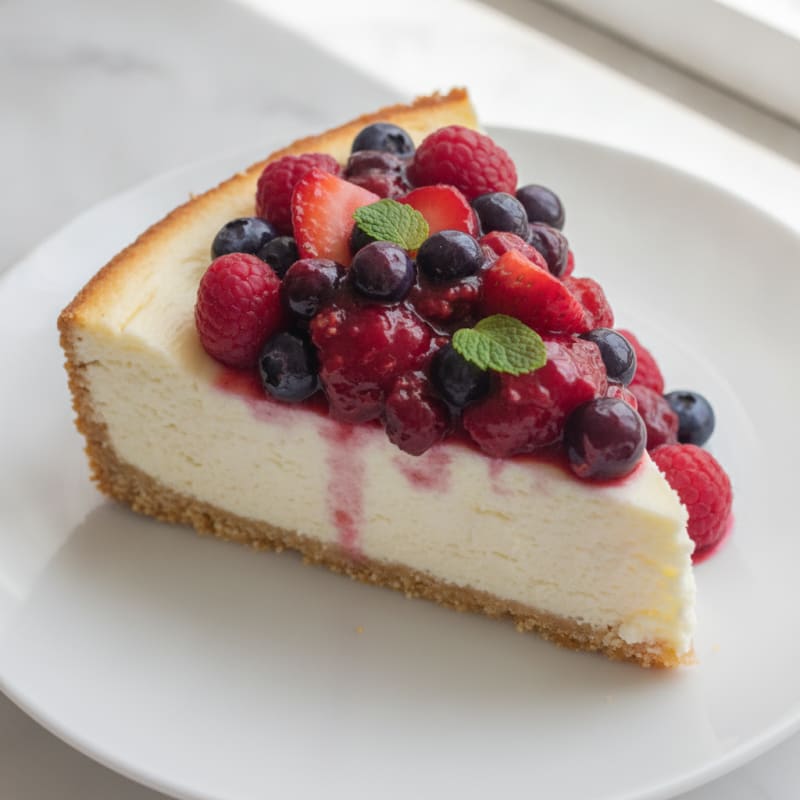Greek Yogurt Protein Cheesecake with Mixed Berries