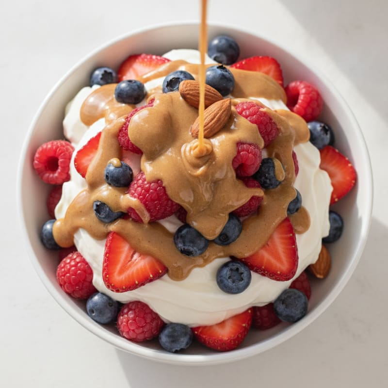Greek Yogurt Protein Parfait with Mixed Berries and Almond Butter