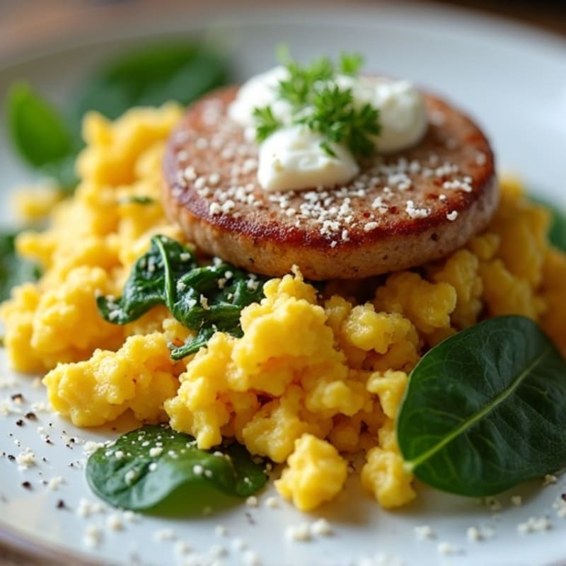 Egg White Scramble with Turkey Sausage and Spinach
