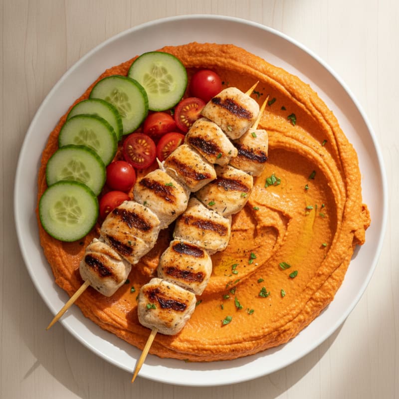 Roasted Red Pepper Hummus with Grilled Chicken